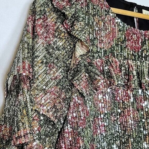 Saltwater LUXE Sequin Floral Print Ruffle Crop Top Size Small S - Picture 3 of 7